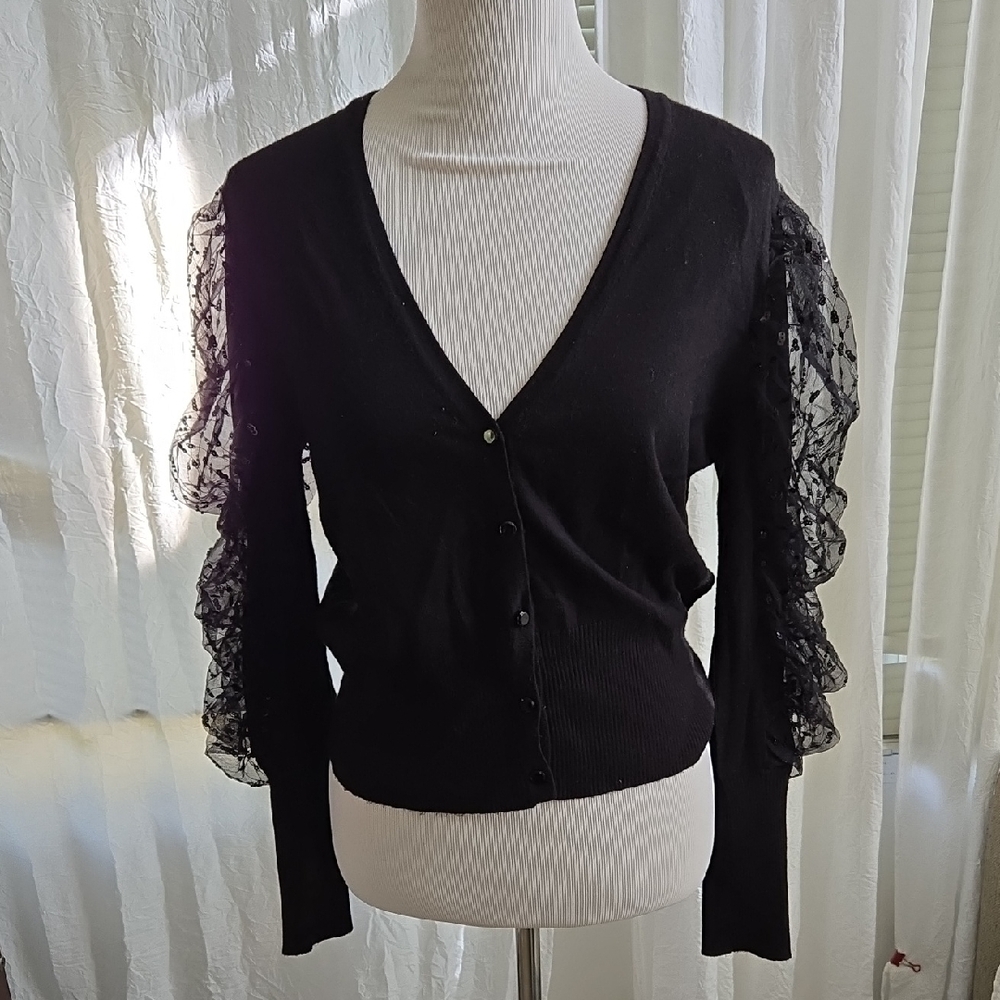 Joseph Black Cardigan with Lace Sleeves